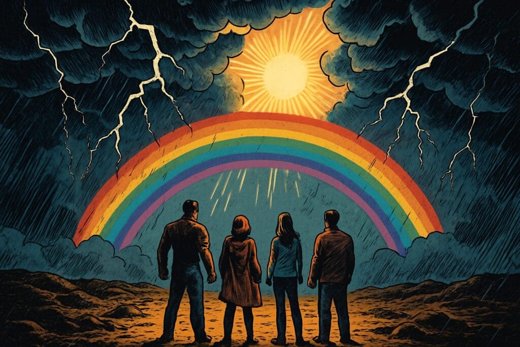 Comic book style illustration depicting a scene from John chapter 16