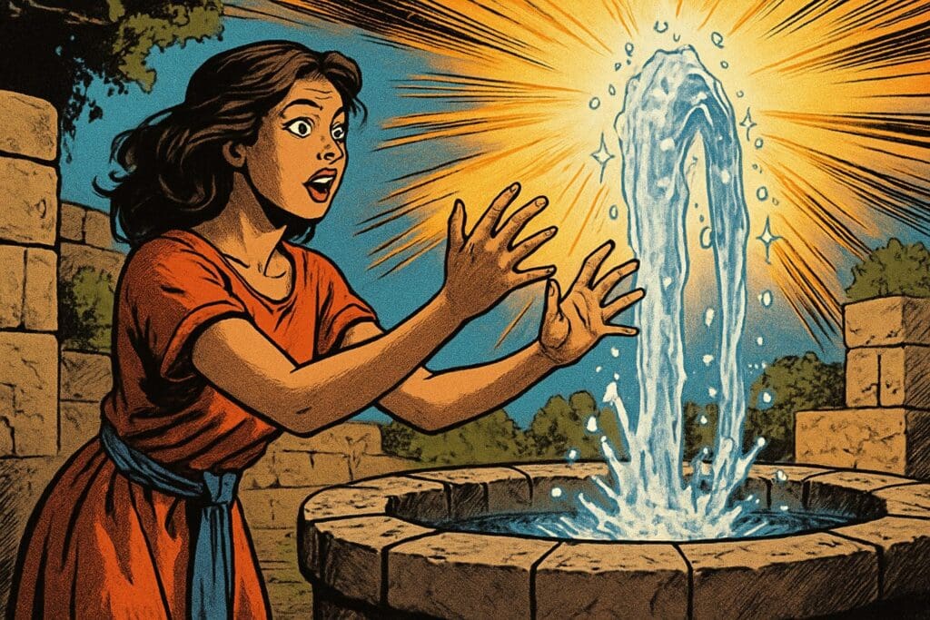 Comic book style illustration depicting a scene from John chapter 4
