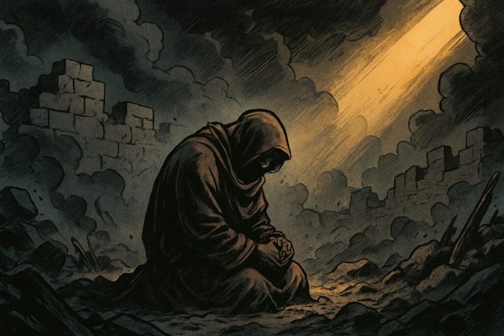 Comic book style illustration representing the book of Lamentations