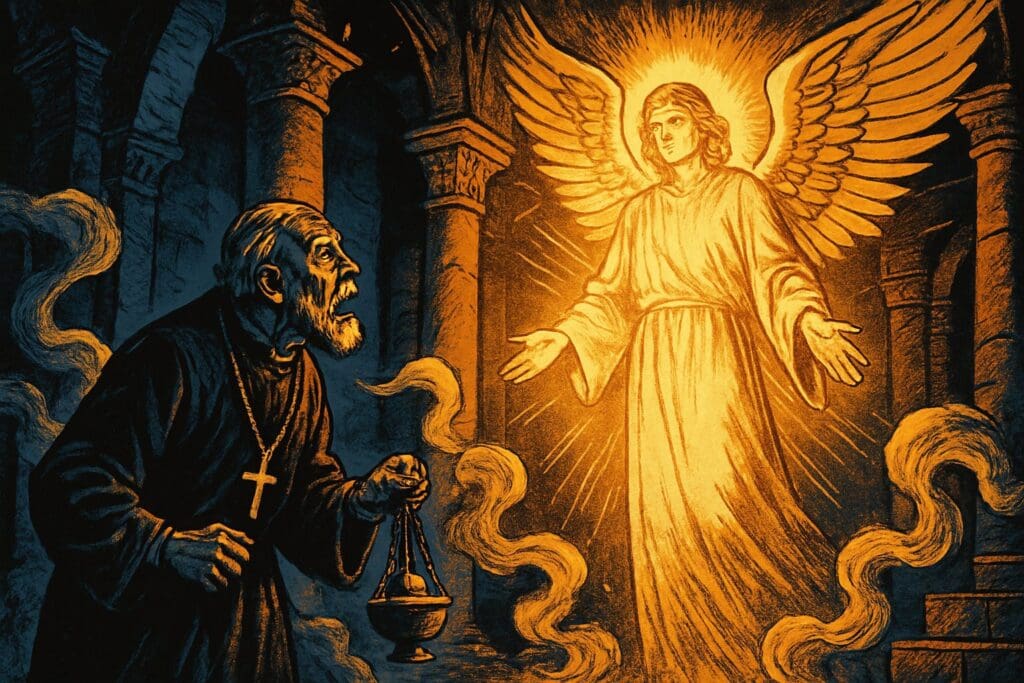 Comic book style illustration for Luke 1