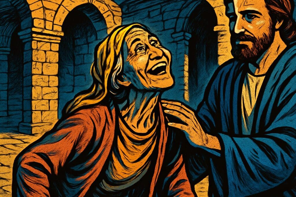 Comic book style illustration for Luke 13