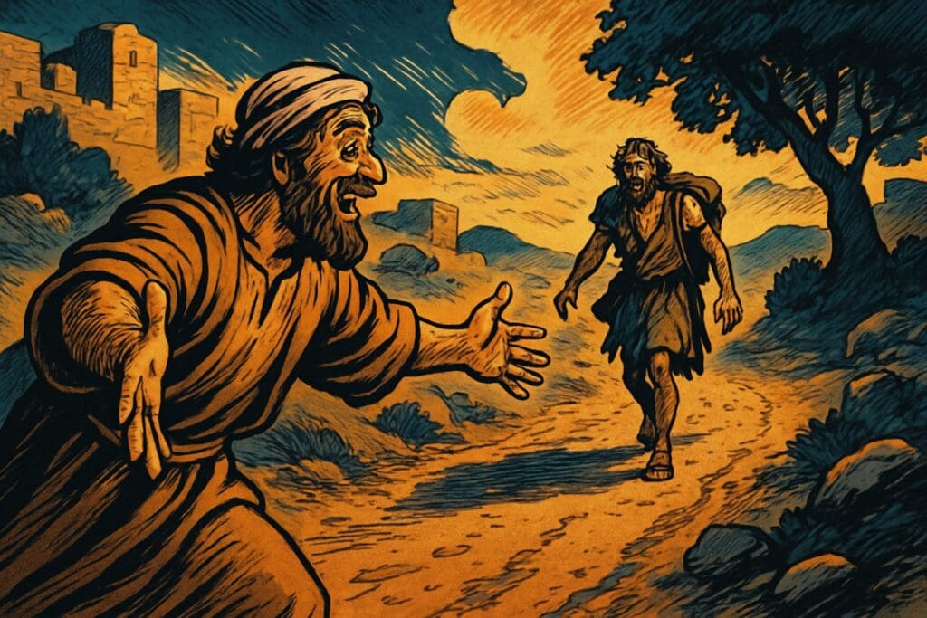Comic book style illustration for Luke 15