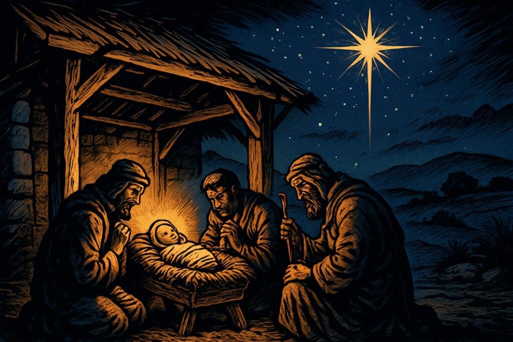 Comic book style illustration for Luke 2