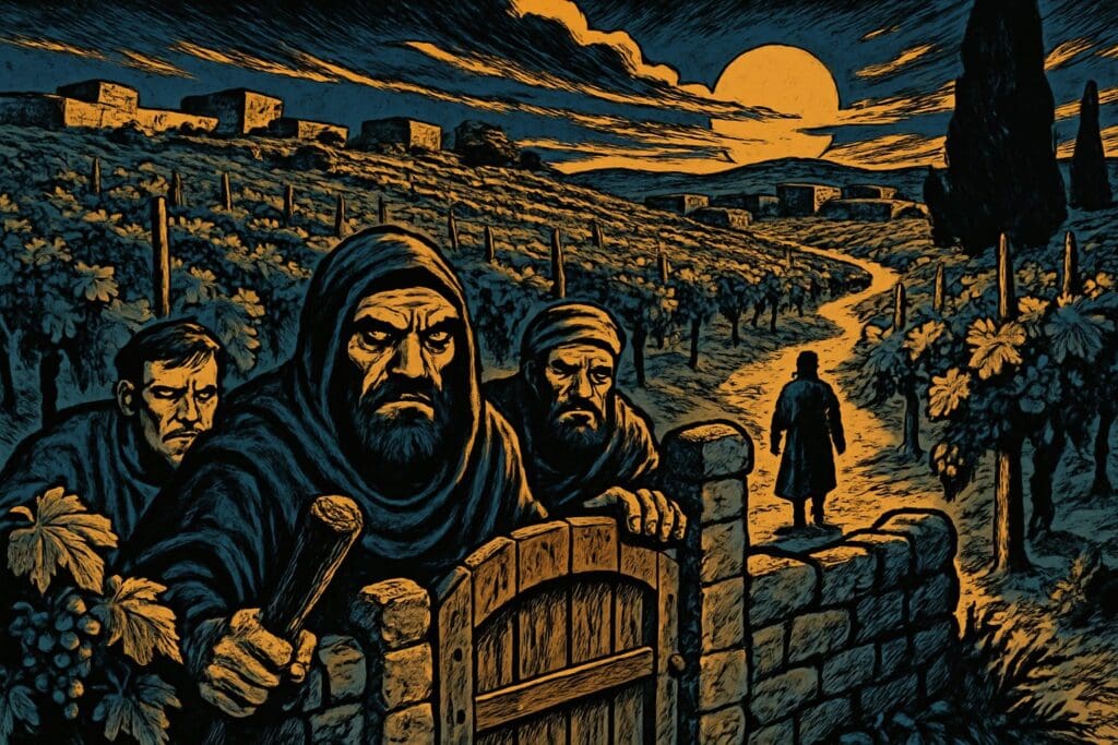 Comic book style illustration for Luke 20