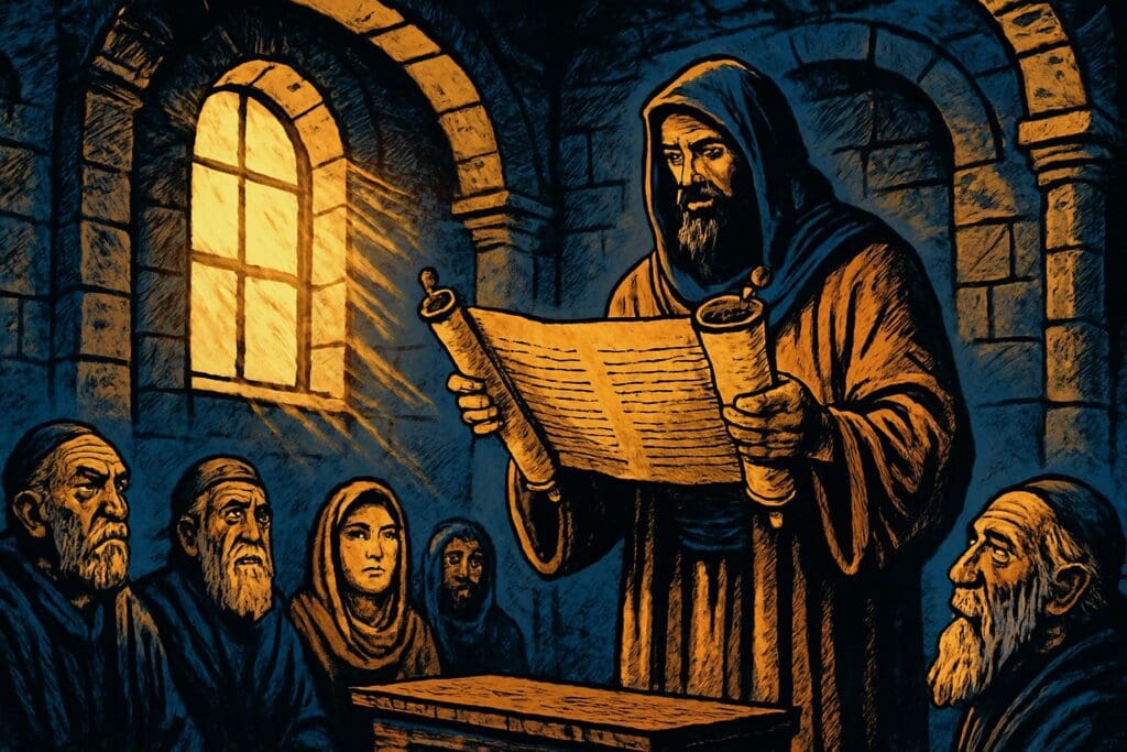 Comic book style illustration for Luke 4