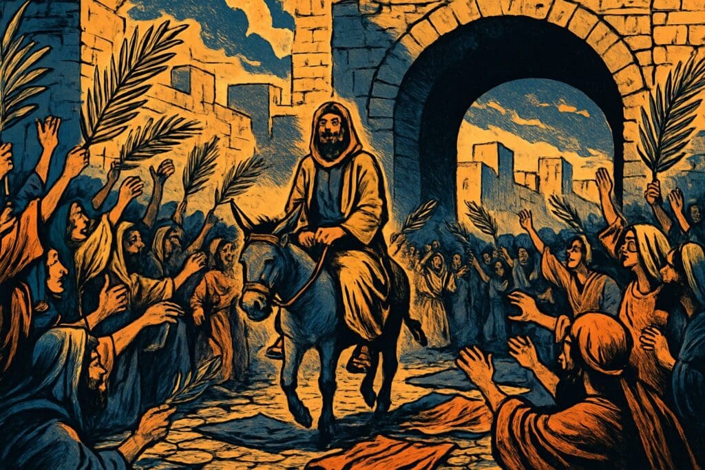 Comic book style illustration for Matthew 21