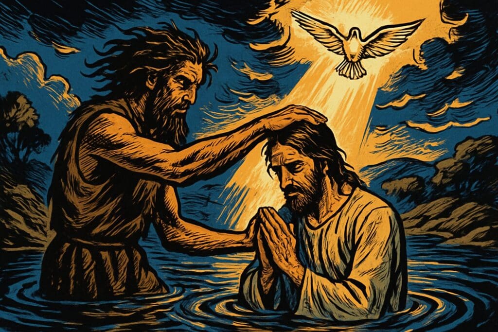Comic book style illustration for Matthew 3