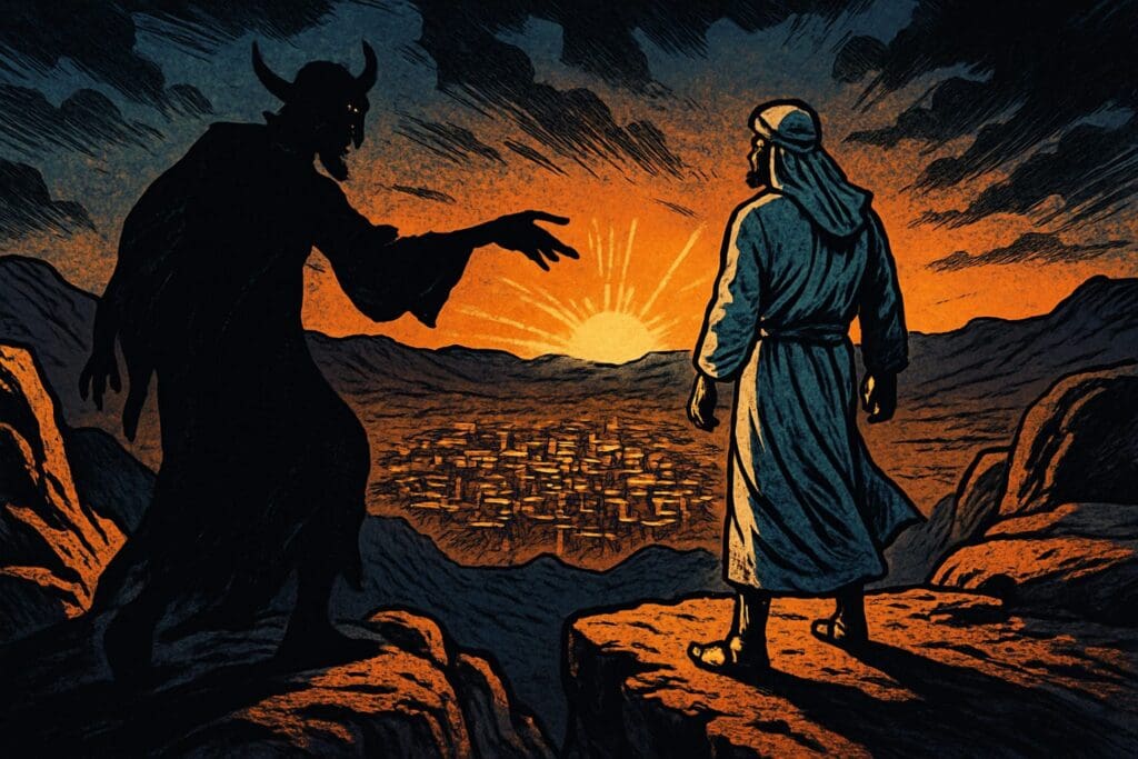 Comic book style illustration for Matthew 4