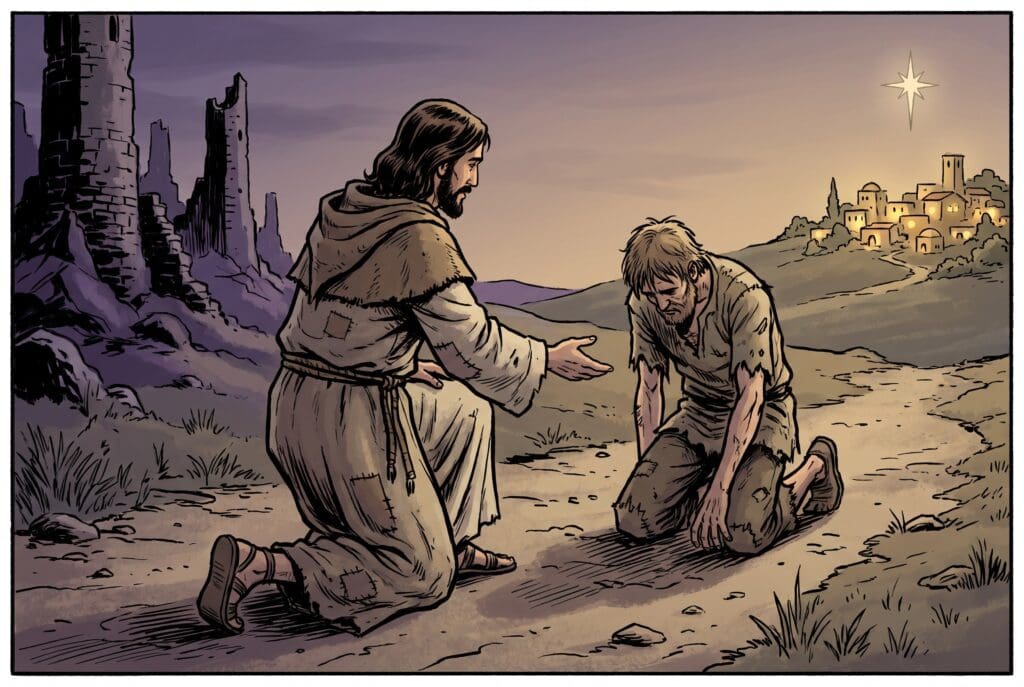 Comic book style illustration representing the book of Micah