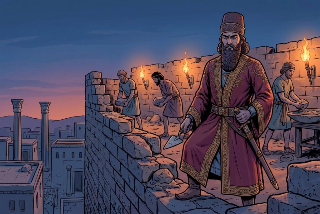 Comic book style illustration representing the book of Nehemiah