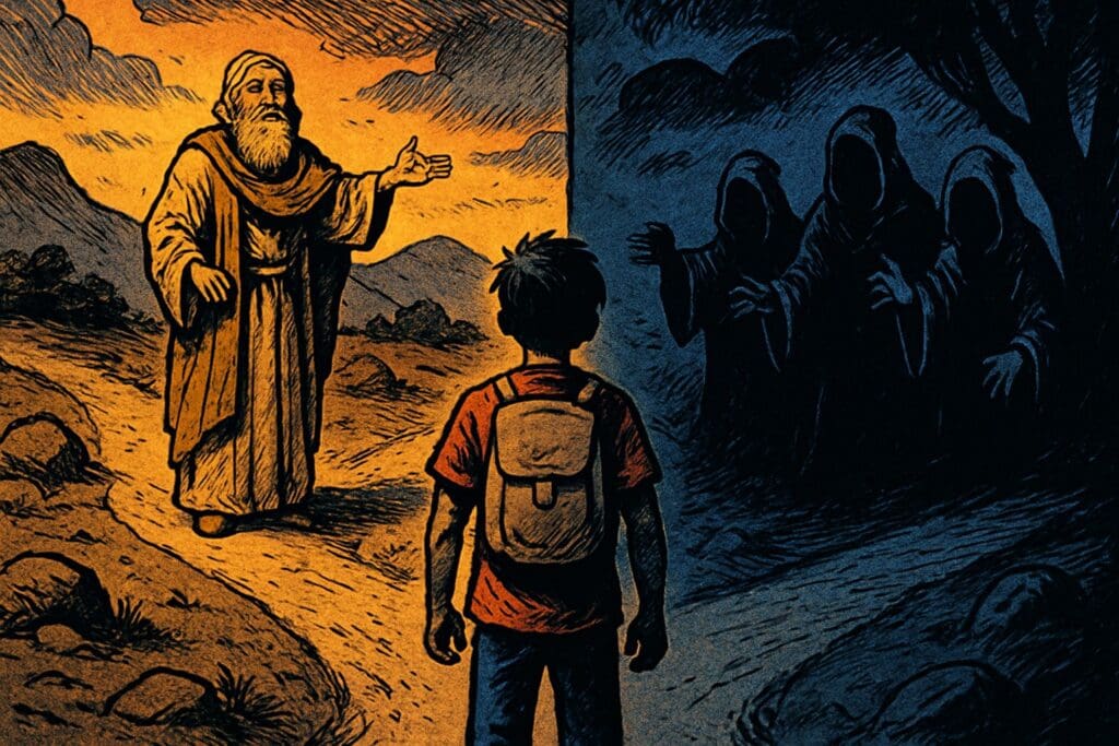 Comic book style illustration for Proverbs 1