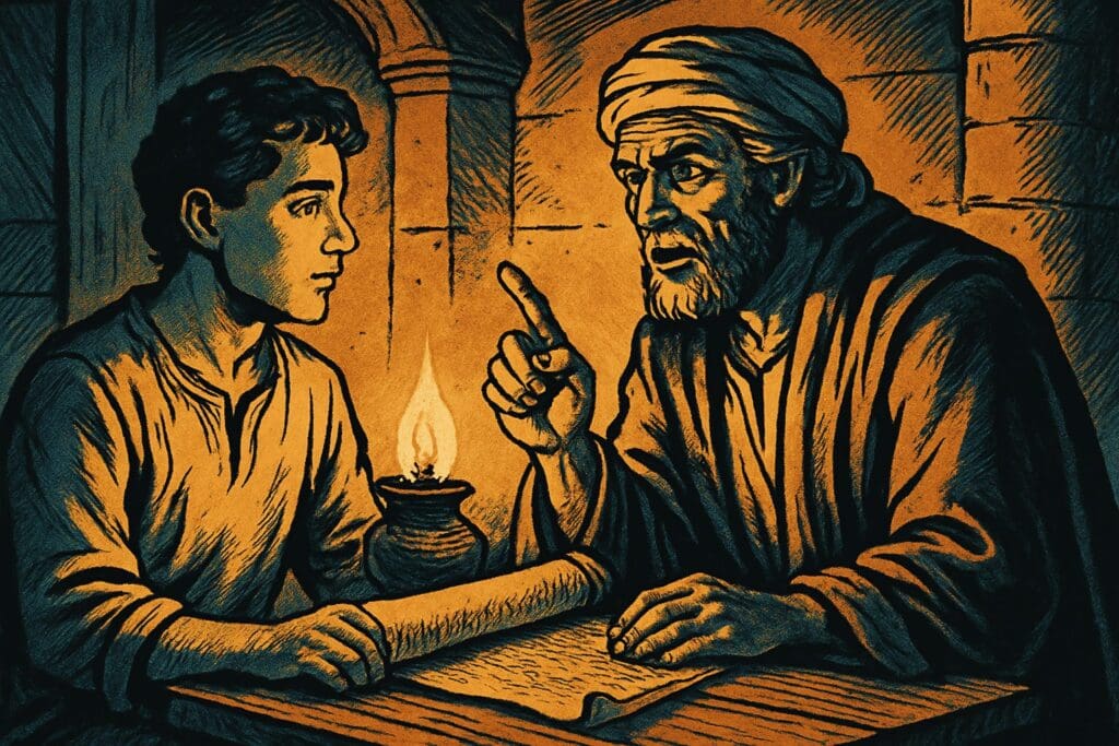 Comic book style illustration for Proverbs 12