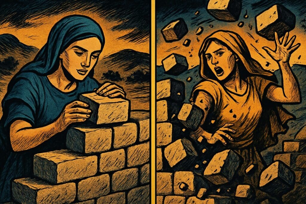 Comic book style illustration for Proverbs 14