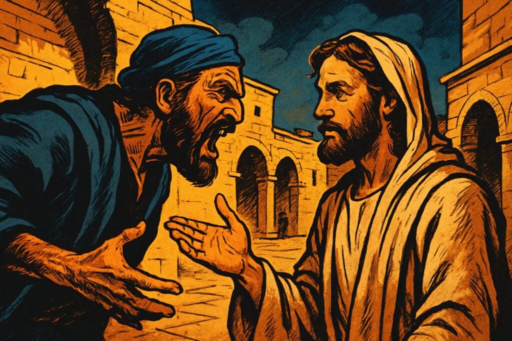 Comic book style illustration for Proverbs 15