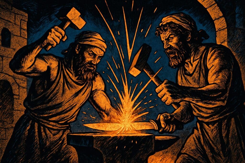 Comic book style illustration for Proverbs 27