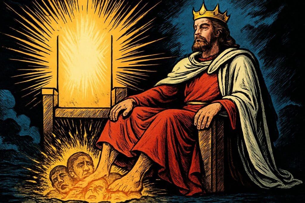 Comic book style illustration depicting a scene from Psalm 110