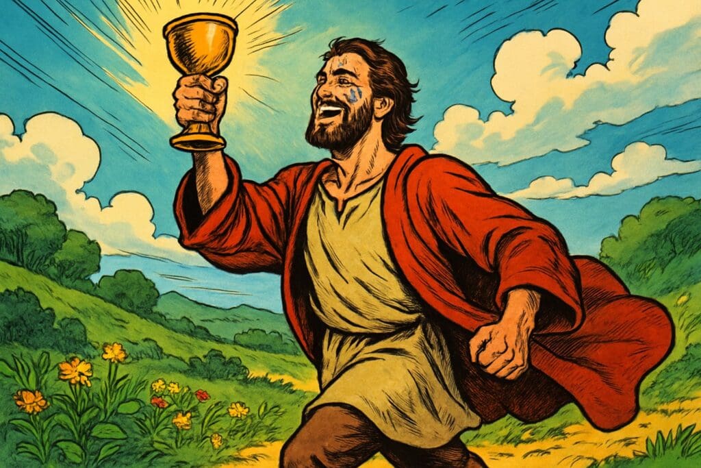 Comic book style illustration depicting a scene from Psalm 116