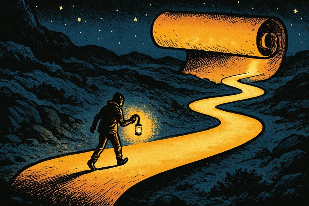 Comic book style illustration depicting a scene from Psalm 119