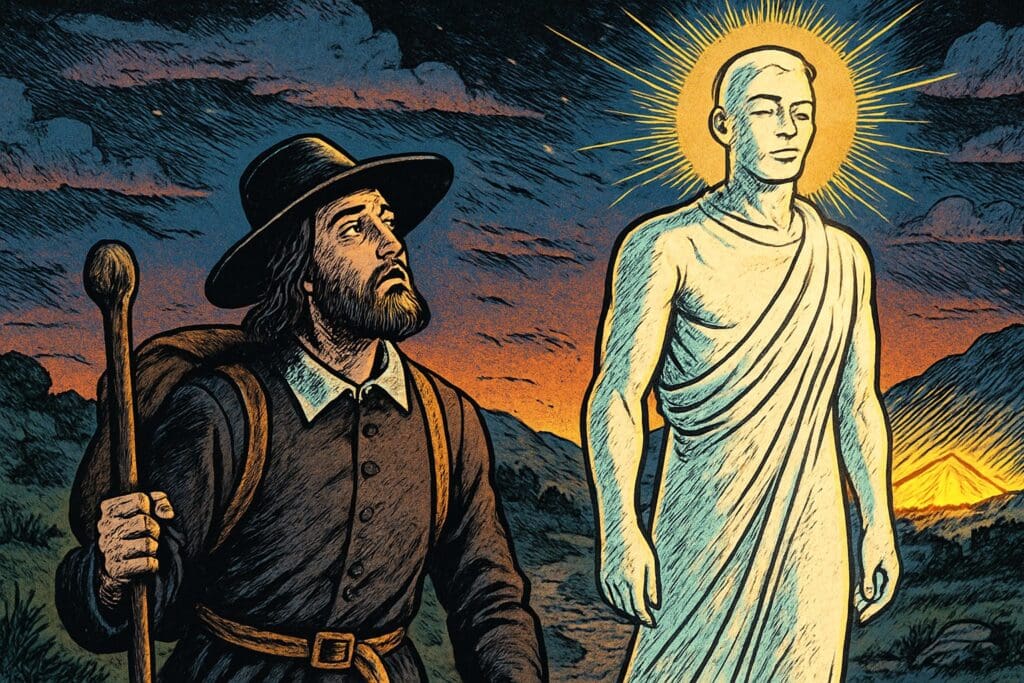 Comic book style illustration depicting a scene from Psalm 121