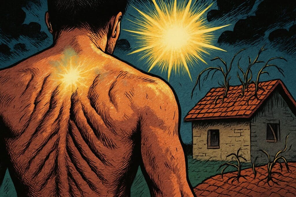 Comic book style illustration depicting a scene from Psalm 129