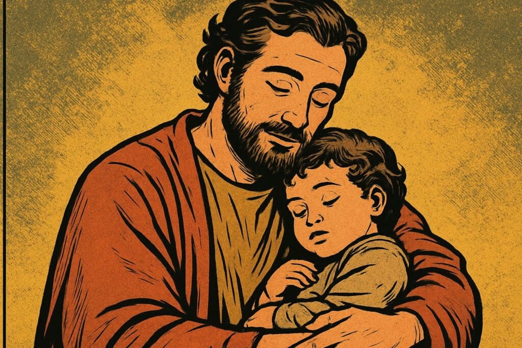 Comic book style illustration depicting a scene from Psalm 131