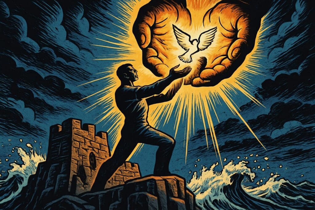 Comic book style illustration depicting a scene from Psalm 31