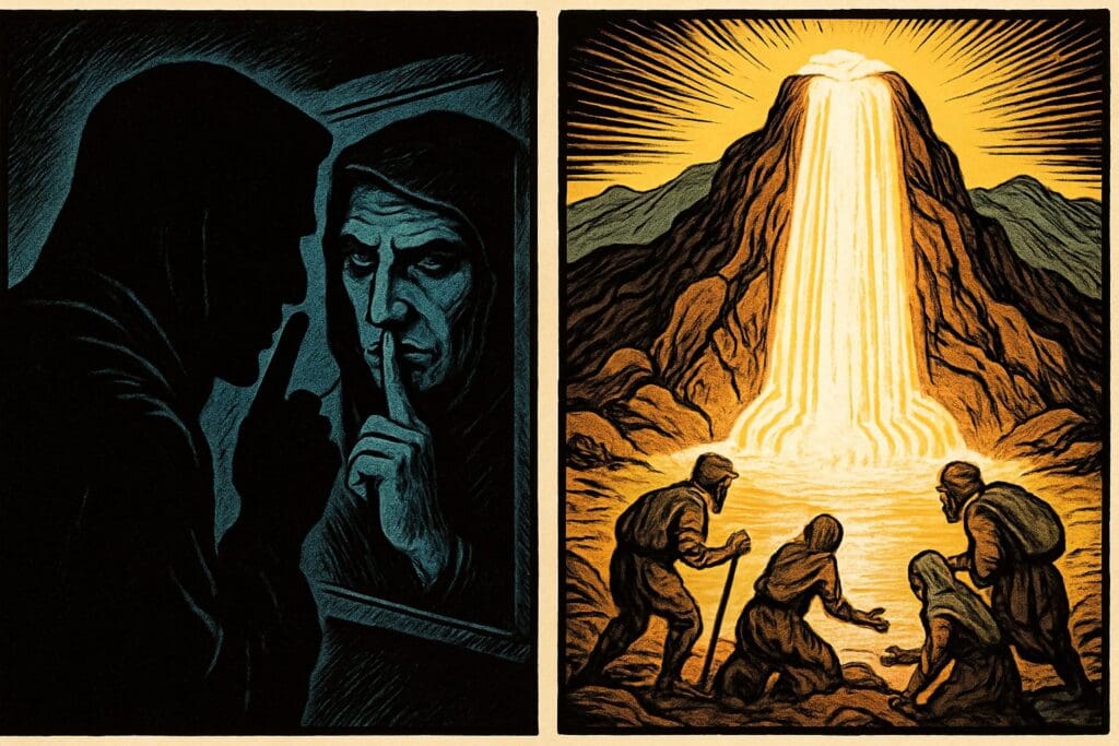 Comic book style illustration depicting a scene from Psalm 36