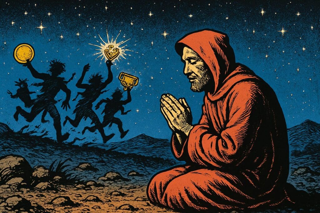 Comic book style illustration depicting a scene from Psalm 4