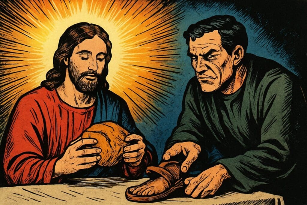 Comic book style illustration depicting a scene from Psalm 41