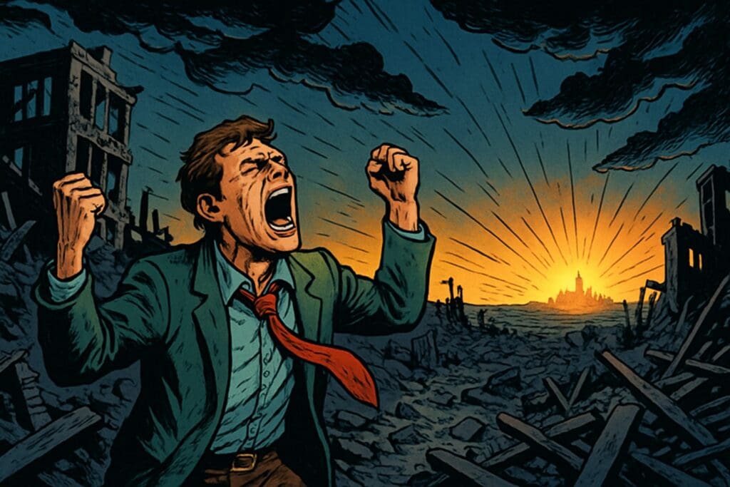 Comic book style illustration depicting a scene from Psalm 53