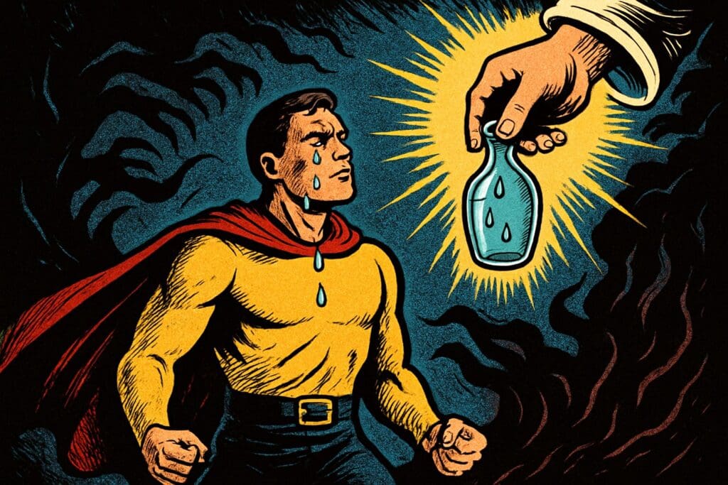 Comic book style illustration depicting a scene from Psalm 56