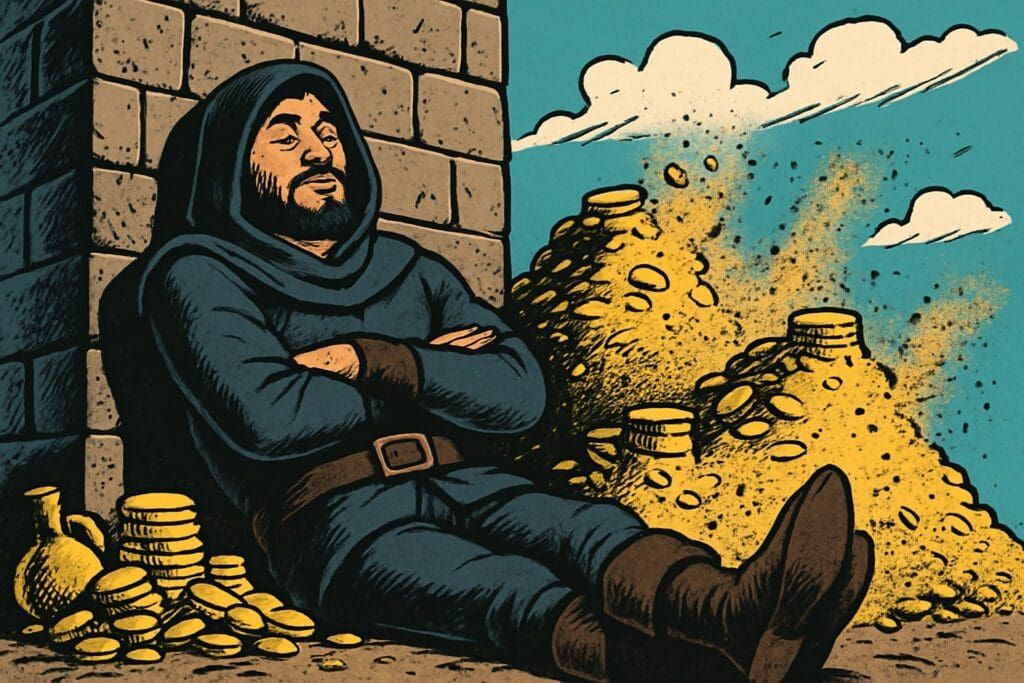 Comic book style illustration depicting a scene from Psalm 62