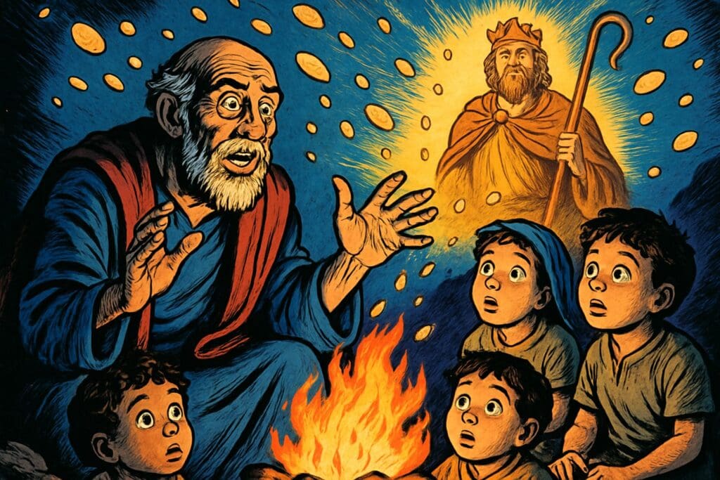 Comic book style illustration depicting a scene from Psalm 78