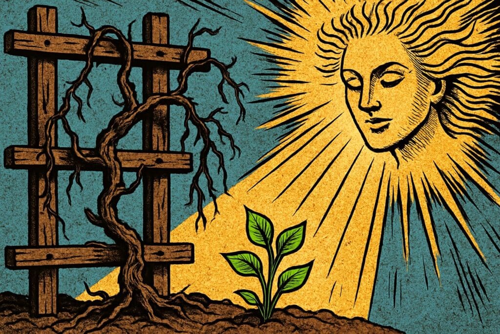 Comic book style illustration depicting a scene from Psalm 80