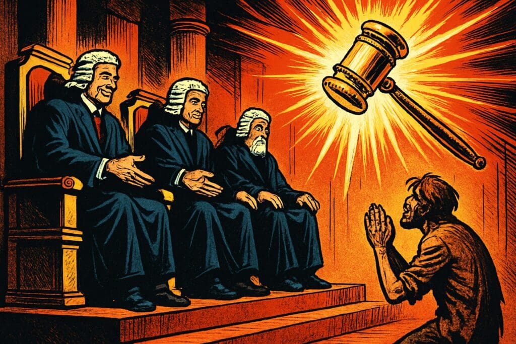Comic book style illustration depicting a scene from Psalm 82