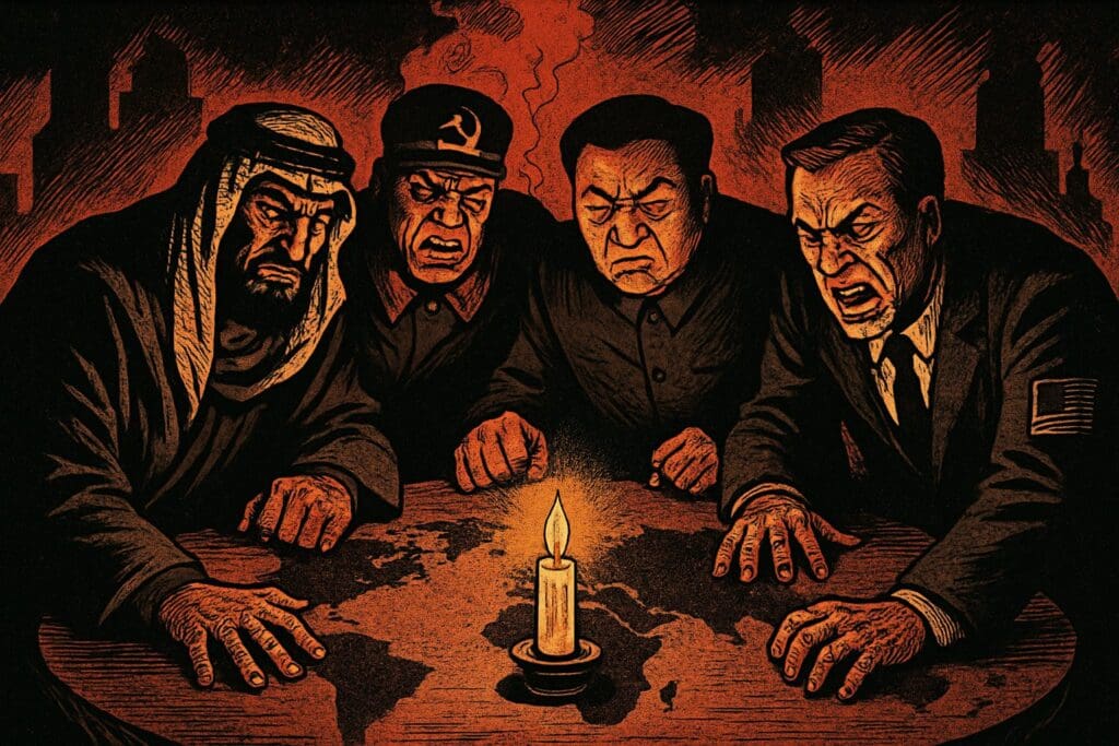 Comic book style illustration depicting a scene from Psalm 83