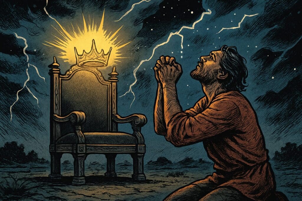 Comic book style illustration depicting a scene from Psalm 89
