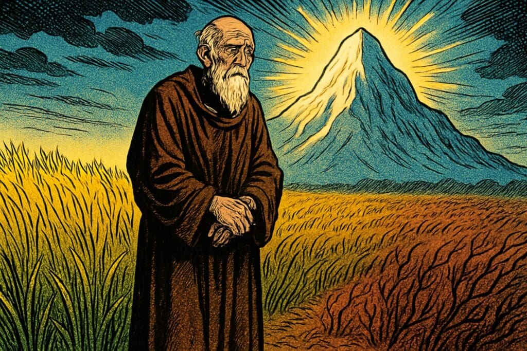 Comic book style illustration depicting a scene from Psalm 90
