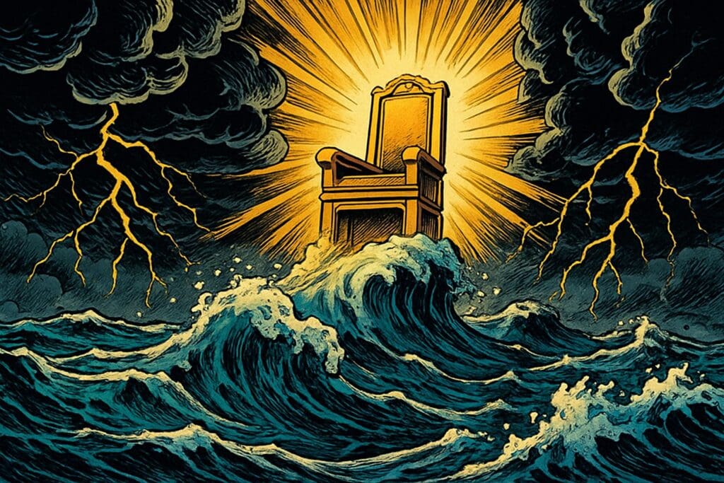 Comic book style illustration depicting a scene from Psalm 93