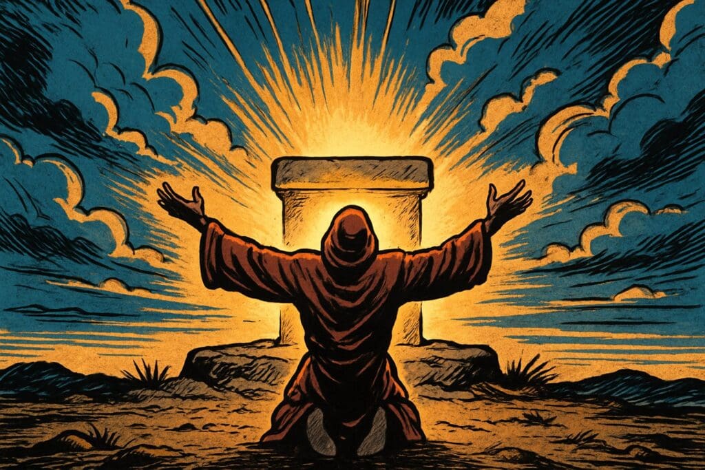 Comic book style illustration depicting a scene from Romans chapter 12
