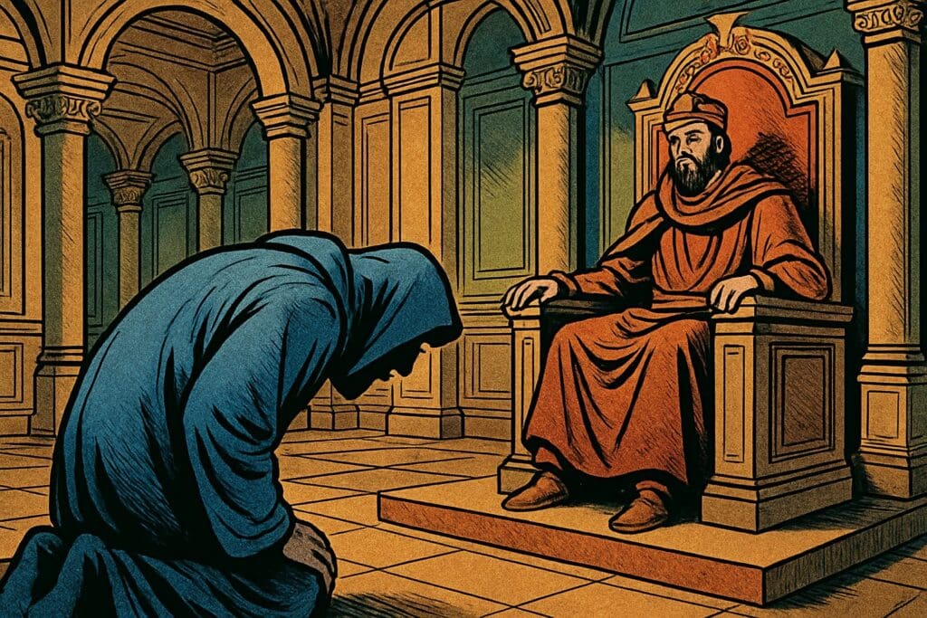 Comic book style illustration depicting a scene from Romans chapter 13