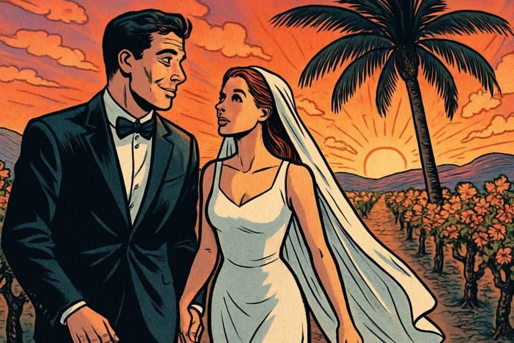 Comic book style illustration depicting a scene from Song of Solomon 7