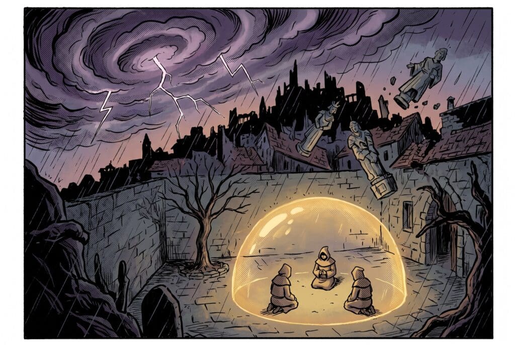 Comic book style illustration representing the book of Zephaniah